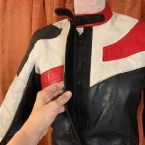 Vintage- Heros by Held women’s leather motorcycle jacket, red/black/white…